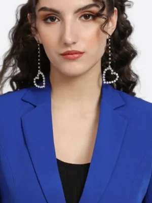 SuitsHeritage Women's Solid Blue Tailored Fit Blazer Collar