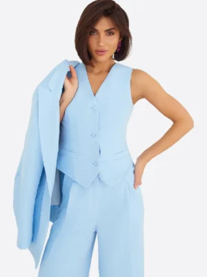 SuitsHeritage Women’s Blue Solid Oversized 3 Piece Suit Vest
