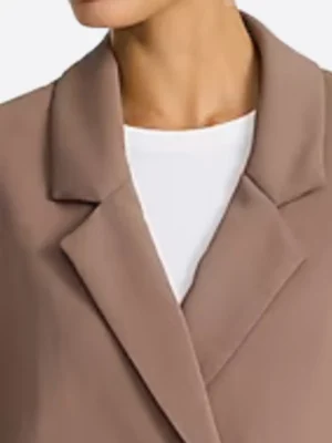 SuitsHeritage Women's Solid Brown Double Breasted Relaxed Fit Blazer Collar