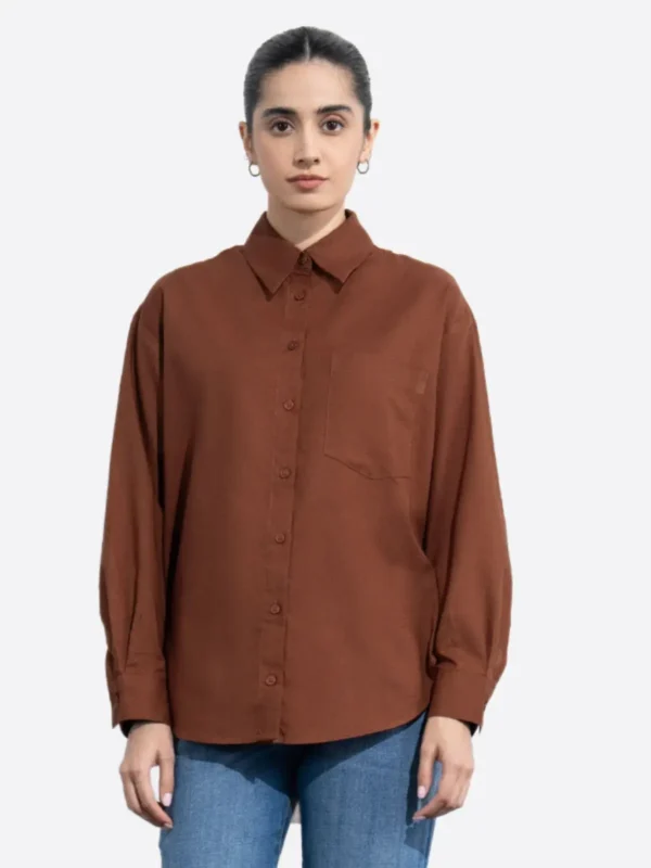SuitsHeritage Women's Solid Brown Relaxed Fit Shirt