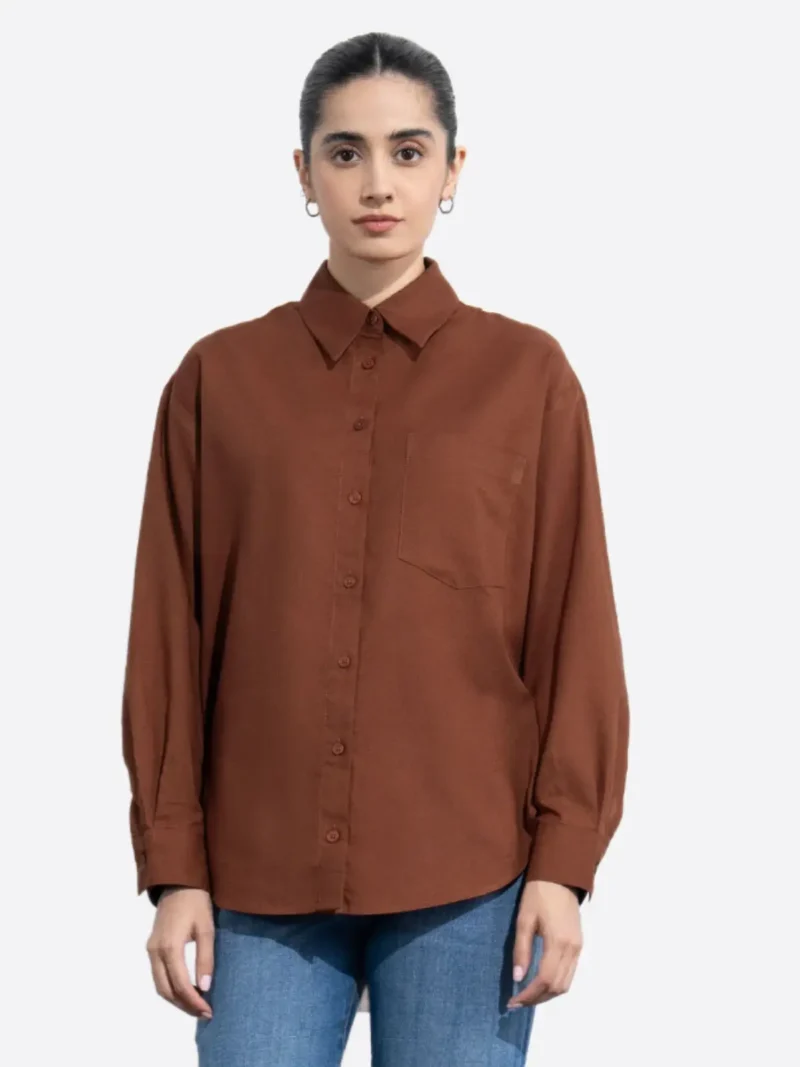 SuitsHeritage Women's Solid Brown Relaxed Fit Shirt