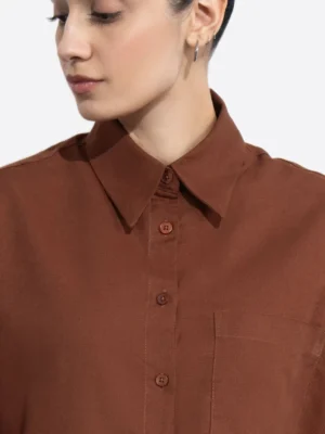 SuitsHeritage Women's Solid Brown Relaxed Fit Shirt Close