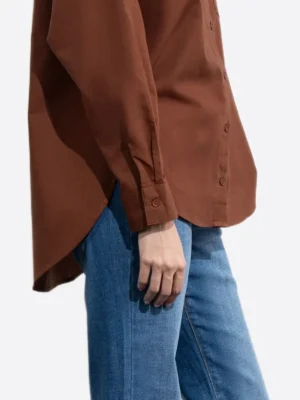 SuitsHeritage Women's Solid Brown Relaxed Fit Shirt Sleeves