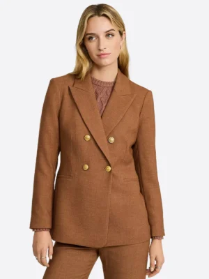 SuitsHeritage Women's Solid Brown Double Breasted Slim Fit Blazer