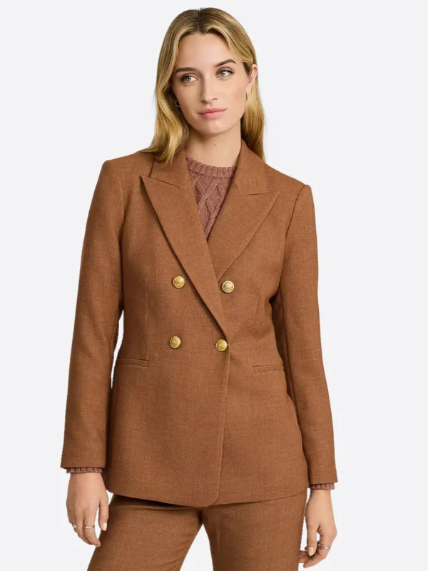 SuitsHeritage Women's Solid Brown Double Breasted Slim Fit Blazer