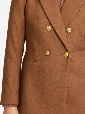 SuitsHeritage Women's Solid Brown Double Breasted Slim Fit Blazer Close