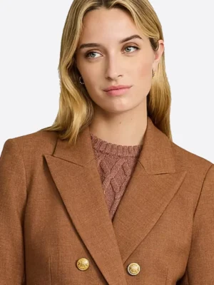 SuitsHeritage Women's Solid Brown Double Breasted Slim Fit Blazer Collar