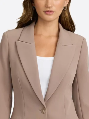 SuitsHeritage Women's Brown Solid Slim Fit Blazer Collar