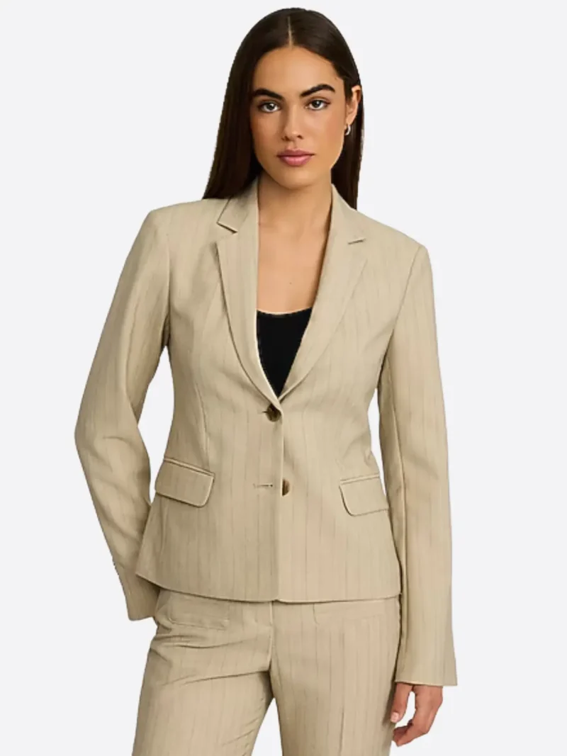 SuitsHeritage Women's Pinstripe Camel Slim Fit Blazer