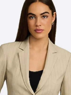SuitsHeritage Women's Pinstripe Camel Slim Fit Blazer Collar