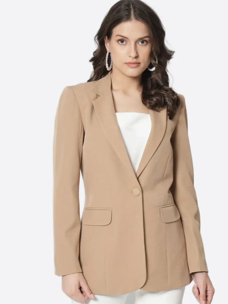 SuitsHeritage Women's Solid Camel Tailored Fit Blazer