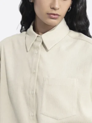 SuitsHeritage Women's Cream Oversized Corduroy Shirt Close