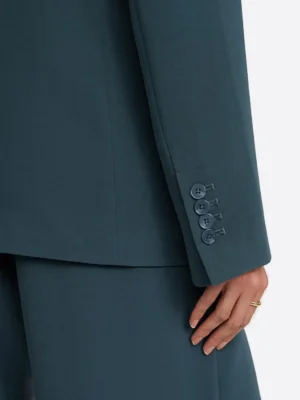 SuitsHeritage Women's Solid Dark Green Relaxed Fit Blazer Close