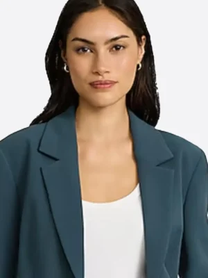 SuitsHeritage Women's Solid Dark Green Relaxed Fit Blazer Collar