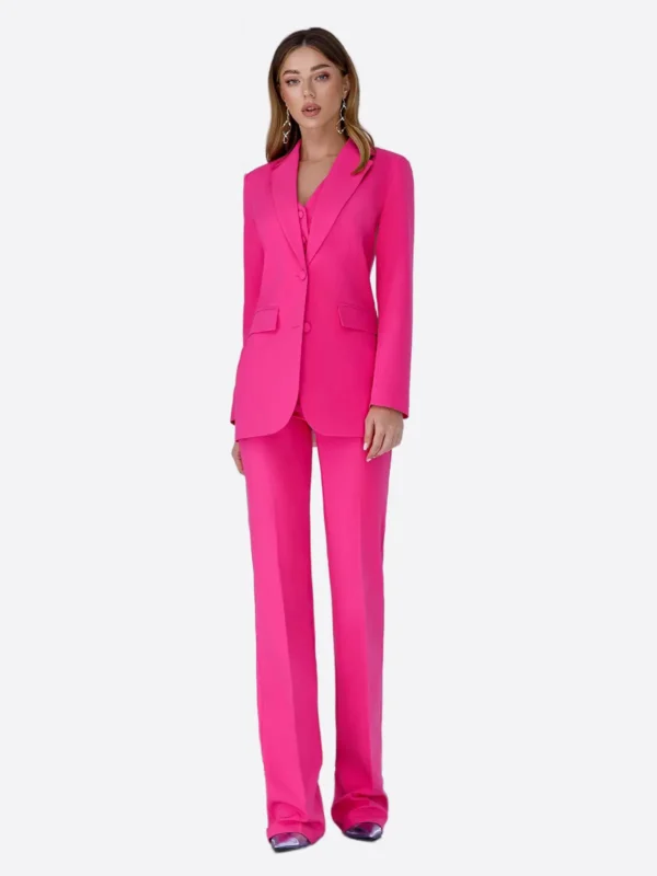 SuitsHeritage Women’s Solid Dark Pink Relaxed Fit 3 Piece Suit