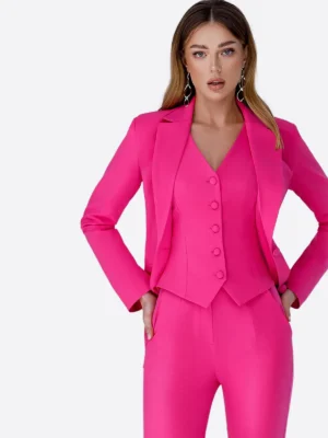 SuitsHeritage Women’s Solid Dark Pink Relaxed Fit 3 Piece Suit Vest