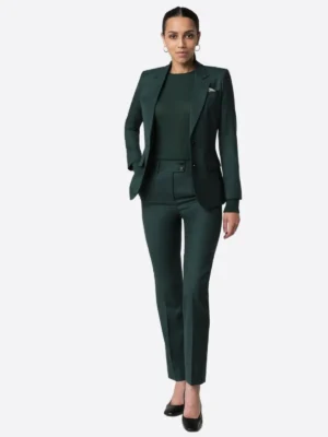 SuitsHeritage Women’s Green Solid Slim Fit 2 Piece Suit