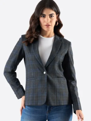 SuitsHeritage Women's Check Grey Tailored Fit Blazer