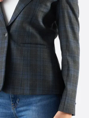 SuitsHeritage Women's Check Grey Tailored Fit Blazer Close