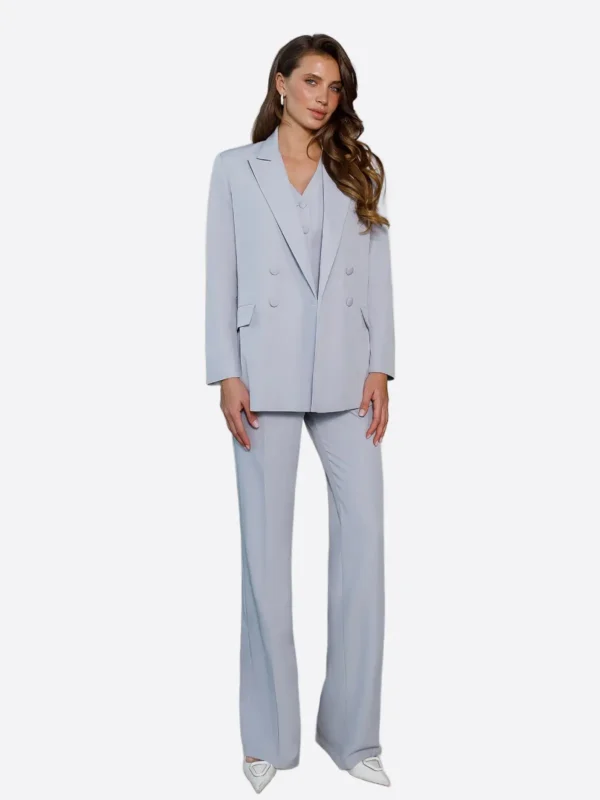SuitsHeritage Women’s Grey Solid Double Breasted Oversized 3 Piece Suit