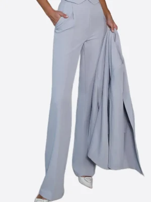 SuitsHeritage Women’s Grey Solid Double Breasted Oversized 3 Piece Suit Pant