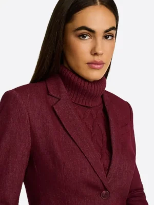 SuitsHeritage Women's Solid Maroon Slim Fit Blazer Collar