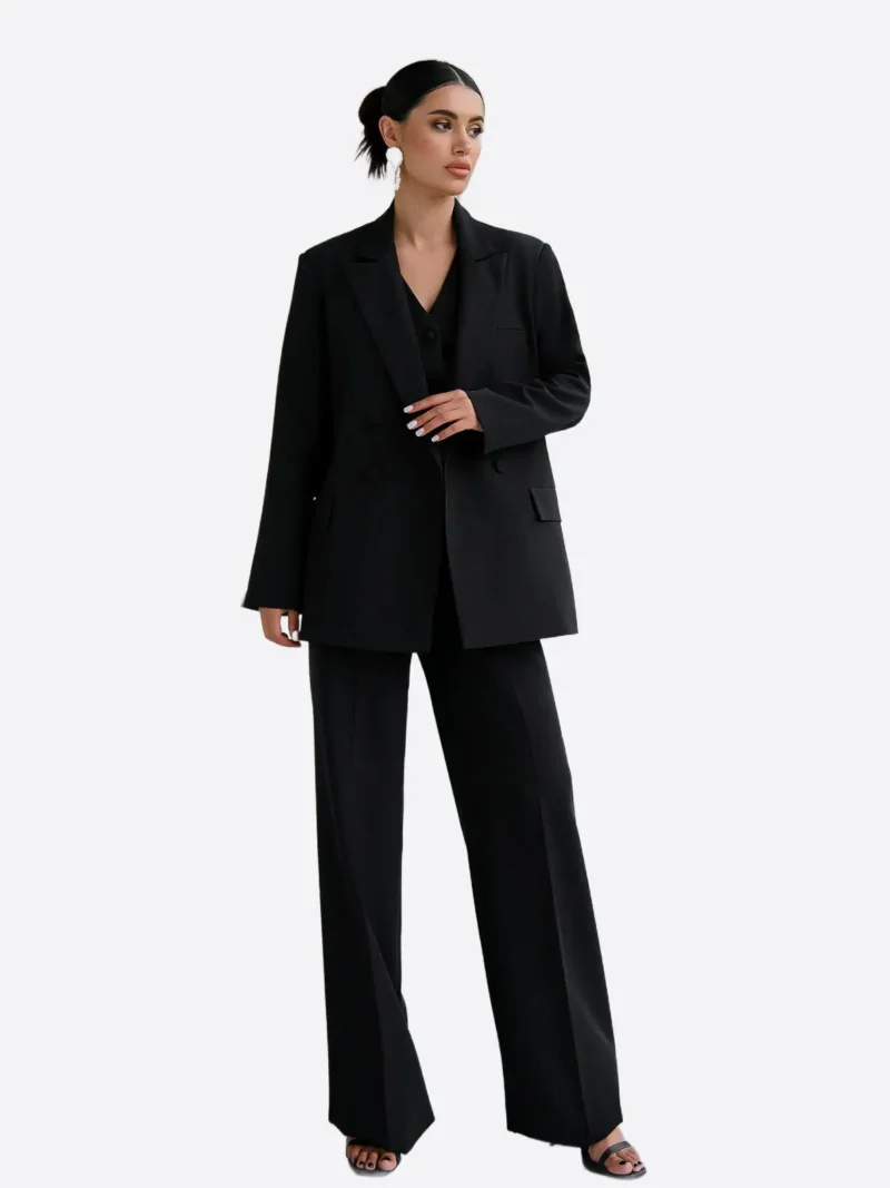 SuitsHeritage Women’s Solid Black Double Breasted Oversized 3 Piece Suit
