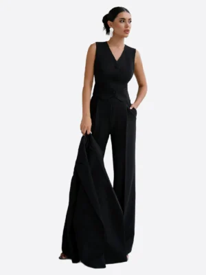 SuitsHeritage Women’s Solid Black Double Breasted Oversized 3 Piece Suit Vest