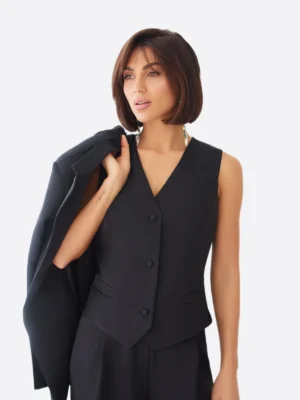 SuitsHeritage Women’s Black Solid Oversized 3 Piece Suit Vest
