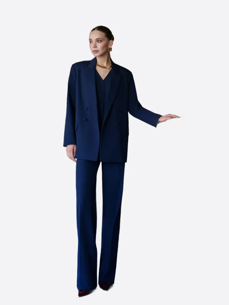 SuitsHeritage Women’s Solid Navy Double Breasted Oversized 3 Piece Suit