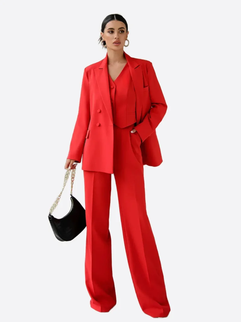 SuitsHeritage Women’s Solid Red Double Breasted Oversized 3 Piece Suit
