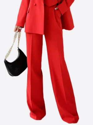 SuitsHeritage Women’s Solid Red Double Breasted Oversized 3 Piece Suit Pant