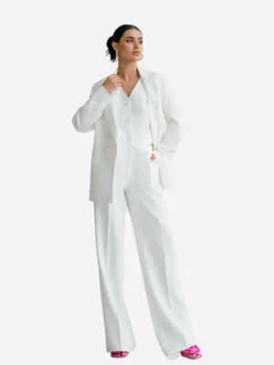 SuitsHeritage Women’s Solid White Double Breasted Oversized 3 Piece Suit