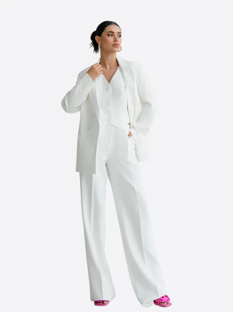 SuitsHeritage Women’s Solid White Double Breasted Oversized 3 Piece Suit