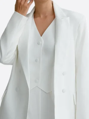 SuitsHeritage Women’s Solid White Double Breasted Oversized 3 Piece Suit Vest
