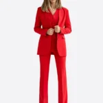 SuitsHeritage Women’s Solid Red Regular Fit 3 Piece Suit
