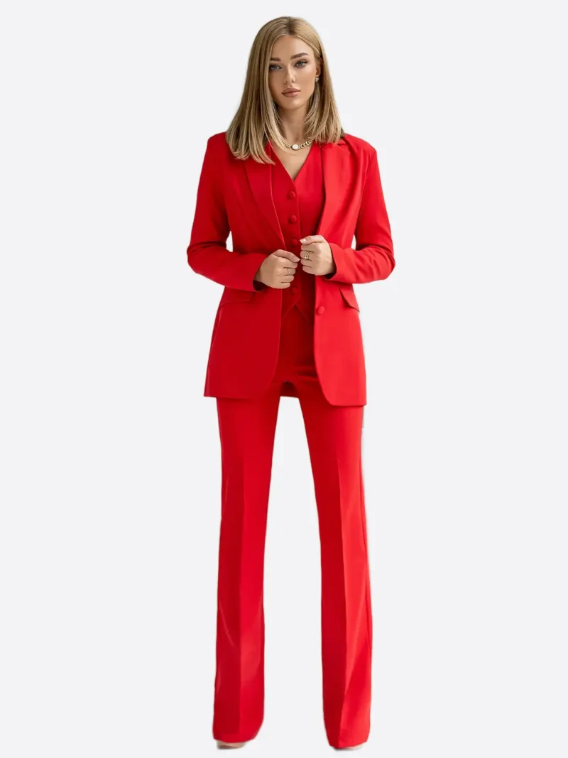 SuitsHeritage Women’s Solid Red Regular Fit 3 Piece Suit