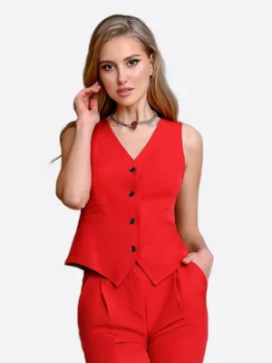 SuitsHeritage Women’s Red Slim Fit 3 Piece Suit Vest