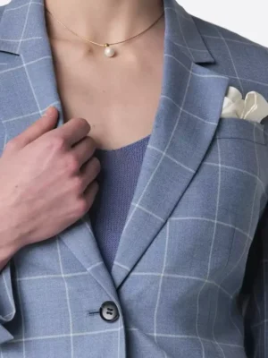 SuitsHeritage Women’s Sky Blue Check Regular Fit 2 Piece Suit Close