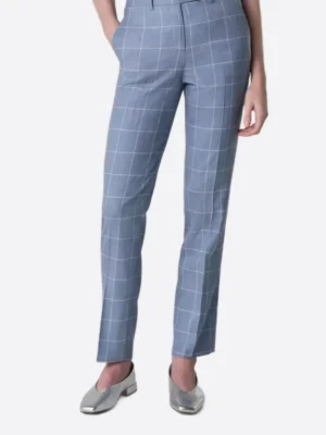 SuitsHeritage Women’s Sky Blue Check Regular Fit 2 Piece Suit Pant