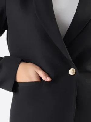SuitsHeritage Women's Solid Black Tailored Fit Blazer Close