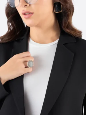 SuitsHeritage Women's Solid Black Tailored Fit Blazer Collar