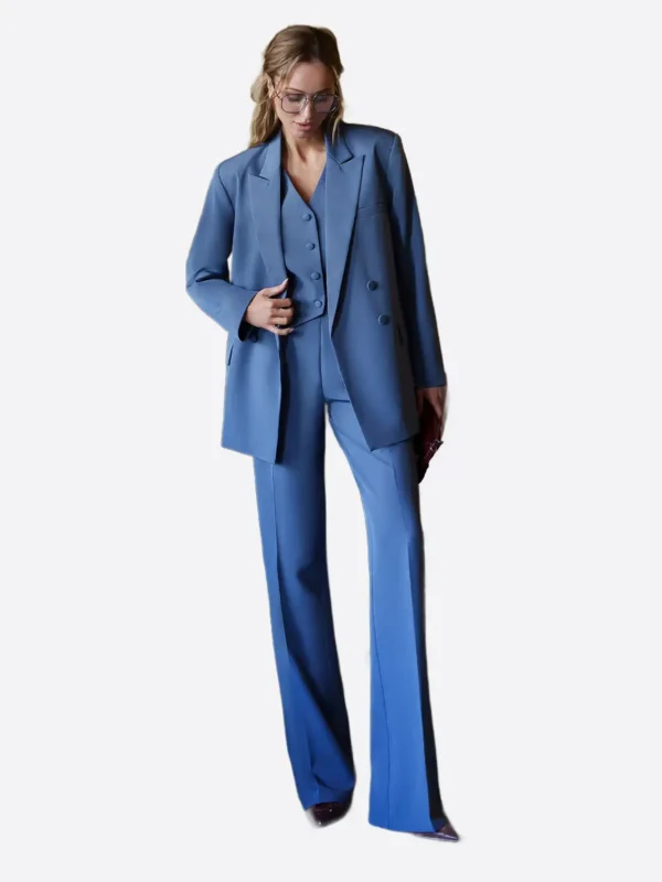 SuitsHeritage Women’s Blue Double Breasted Oversized 3 Piece Suit