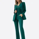SuitsHeritage Women’s Solid Green Regular Fit 3 Piece Suit