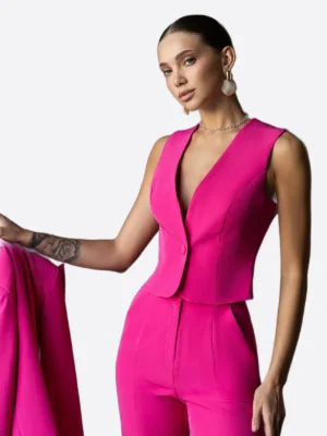 SuitsHeritage Women’s Solid Pink Slim Fit 3 Piece Suit Vest