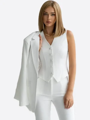 SuitsHeritage Women’s White Regular Fit 3 Piece Suit Vest