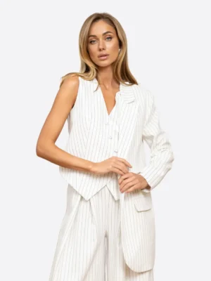 SuitsHeritage Women’s Pinstripe White Oversized 3 Piece Suit Vest