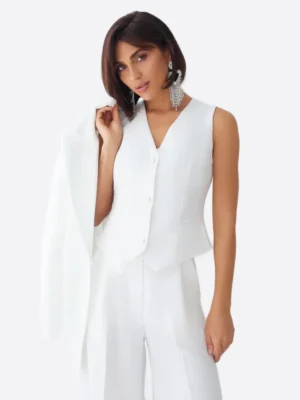 SuitsHeritage Women’s White Solid Oversized 3 Piece Suit Vest