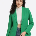 SuitsHeritage Women's Solid Green Slim Fit Blazer