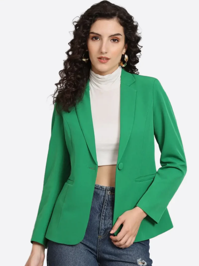 SuitsHeritage Women's Solid Green Slim Fit Blazer